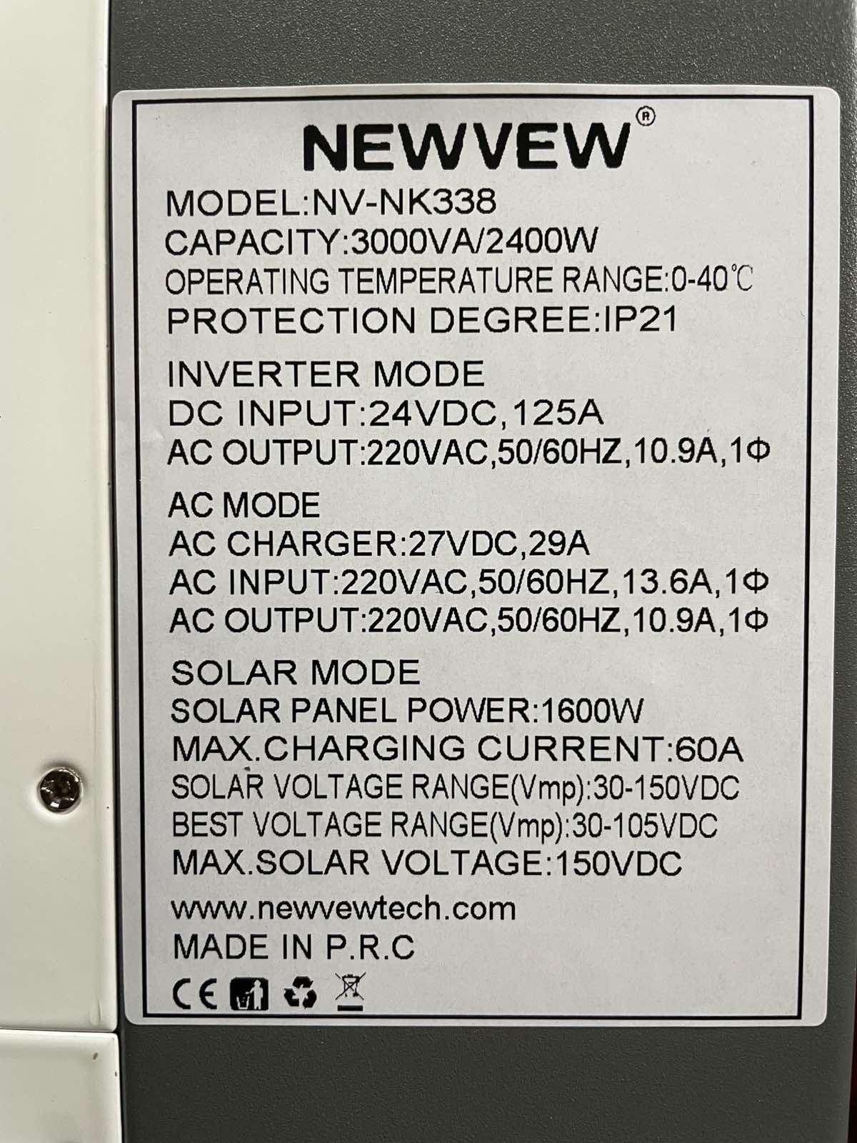 ДБЖ / Інвертор для дому NEWVEW 2.4 кВт 24V з правильною синусоїдою + зарядка від сонця